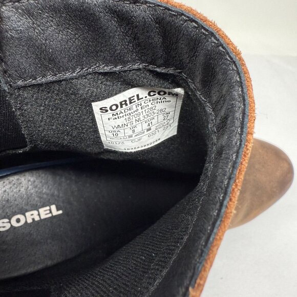 Sorel Brown Leather Chunky Block Heel Ankle Boots Womens Size 10 Blake Chelsea - Picture 6 of 9